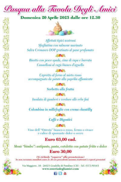 Menu Pasqua 2025 